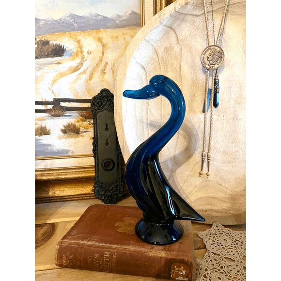 Vintage Viking Glass Bluenique Duck Figurine – Epic Line #1317 “Head Up Duck” – - Picture 4 of 5